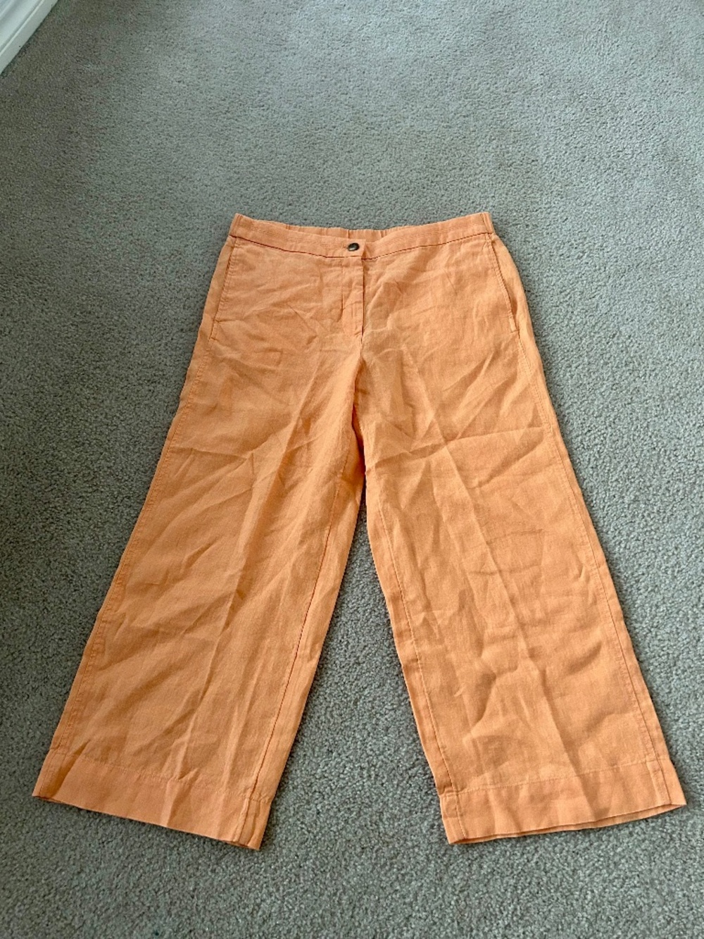 J.Jill Linen 100% Apricot Love Linen Wide Leg Cropped everyday Pants Sz Medium